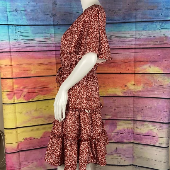 Shein Flutter Sleeve Frill Trim Tiered Wrap Dress - Picture 5 of 8